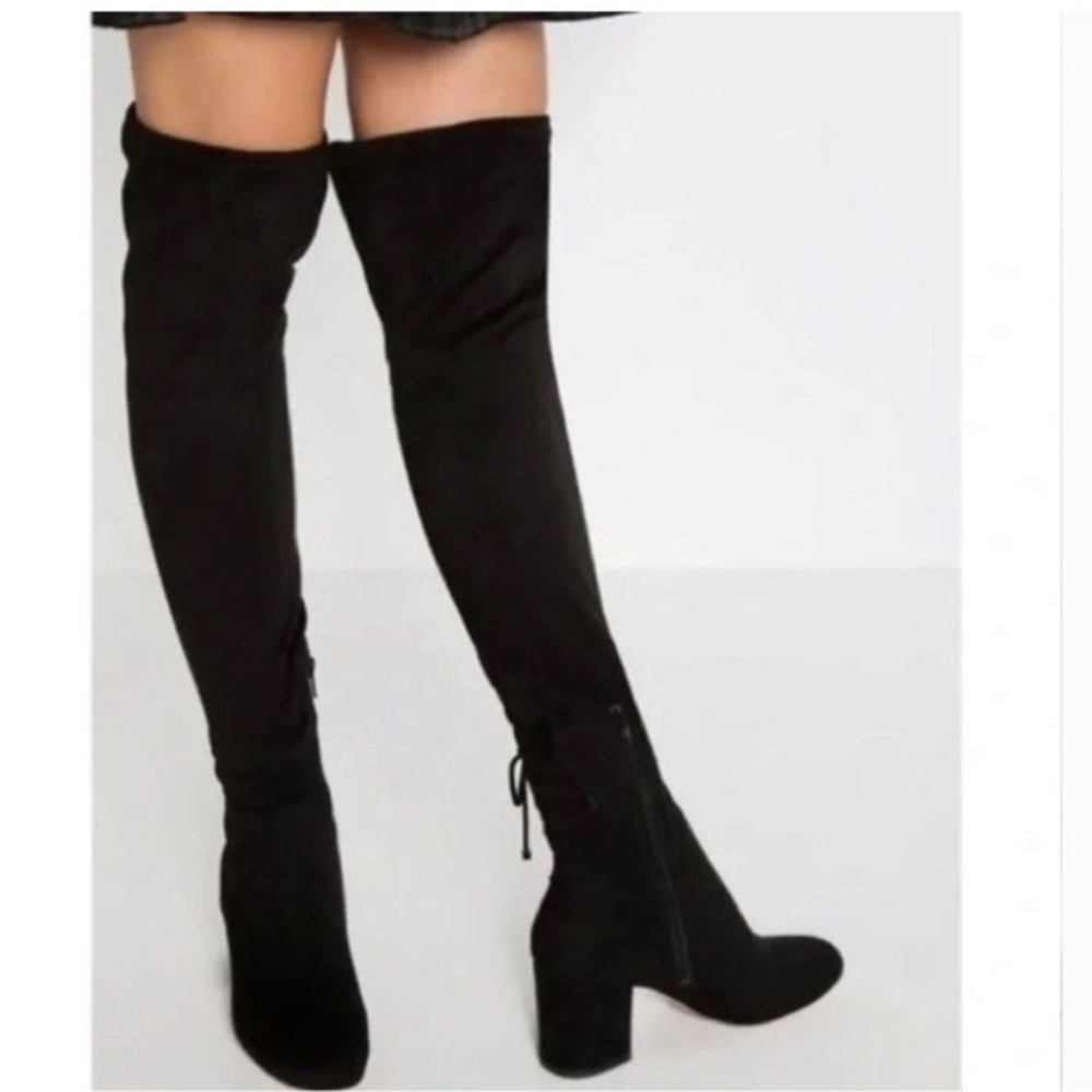 Aldo black faux suede high knee boots